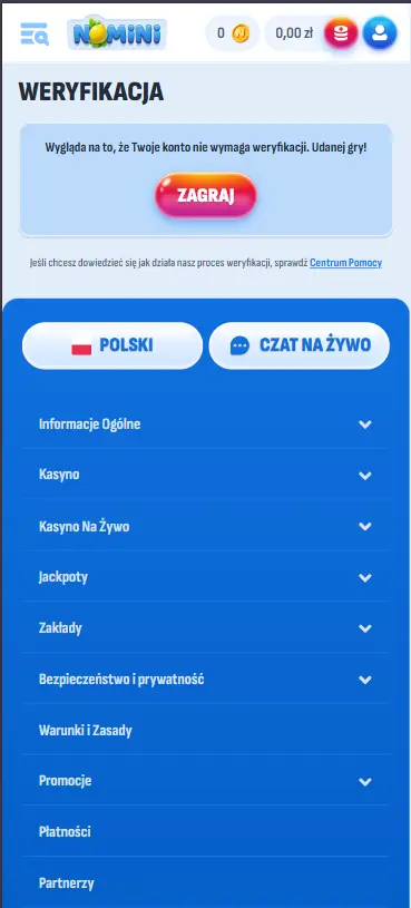 Weryfikacji konta w Nomini Casino