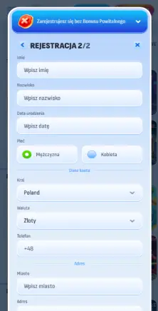 Wprowadź swoje dane osobowe Nomini Casino
