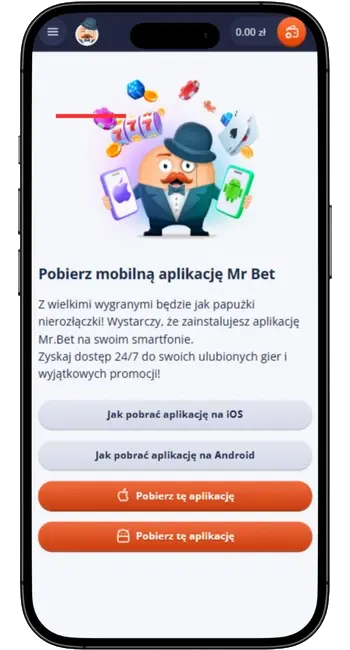 Aplikacja Mr Bet Casino na urządzenia mobilne
