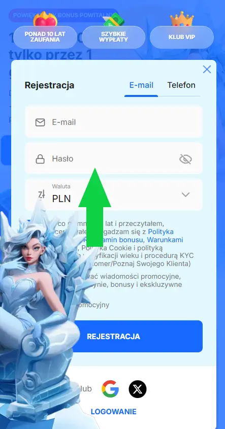 Rejestracja e-mail w Ice Casino