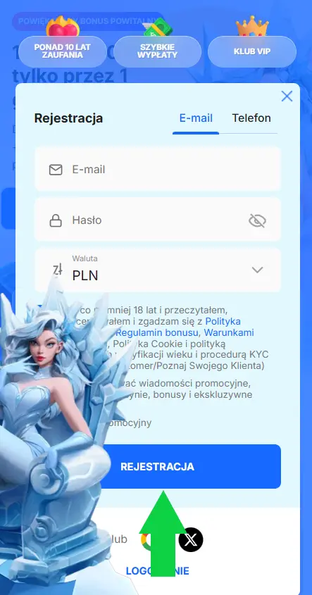 Logowanie i rejestracja w Ice Casino