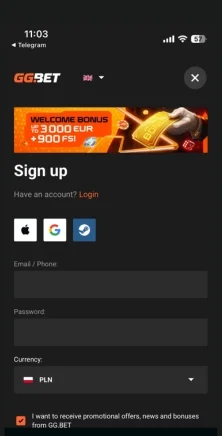 GGBet przejście przez link partnerski i rejestracja